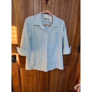 Liz Claiborne Women's Blue Striped Button‎ Blouse Size 10
